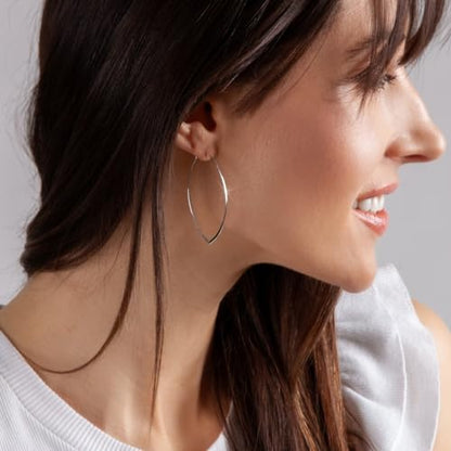 Marquise Large Hoop Earrings for Women | Plated in 18K Gold or 925 Sterling Silver, Hypoallergenic and Safe for Sensitive Ears - color: 1.75" inch - 925 Sterling Silver Plated