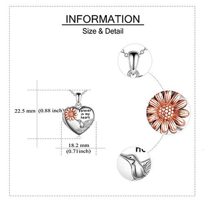 YFN Locket Necklace 925 Sterling Silver Heart Locket Necklace that Holds Pictures for Women Jewelry Gifts - style: heart hummingbird flower