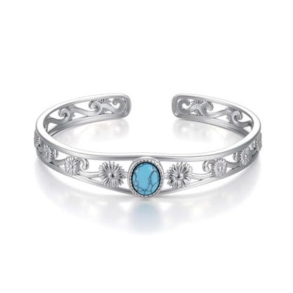 925 Sterling Silver Oval Turquoise Exquisite Cuff Bracelet Boho Style Adjustable Bracelet Jewelry Gifts for Women Mother - style: Cuff Bracelet 2