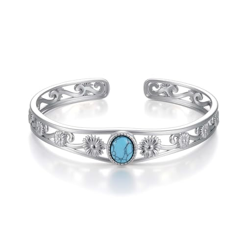 925 Sterling Silver Oval Turquoise Exquisite Cuff Bracelet Boho Style Adjustable Bracelet Jewelry Gifts for Women Mother - style: Cuff Bracelet 2