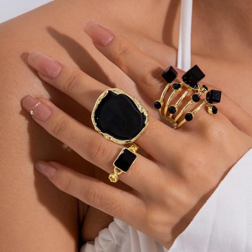 Black Rings for Women Chunky Statement Rings for Women Big Black Stone Ring Large Thick Cocktail Signet Ring Chunky Jewelry - style: 1 - G