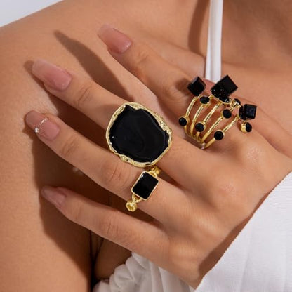 Black Rings for Women Chunky Statement Rings for Women Big Black Stone Ring Large Thick Cocktail Signet Ring Chunky Jewelry - style: 1 - G