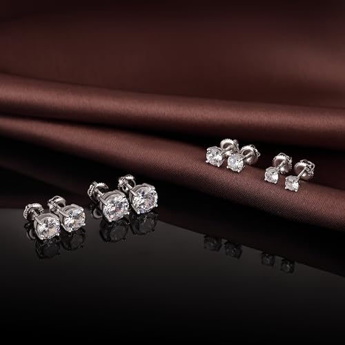 Jiamiaoi Stud Earrings Screw Back Sterling Silver Cubic Zirconia Stud Earrings Set 4 Millimeters-8 Millimeters Nickle Free Hypoallergenic Earring Studs - color: F-Round Zircon, size: 5mm
