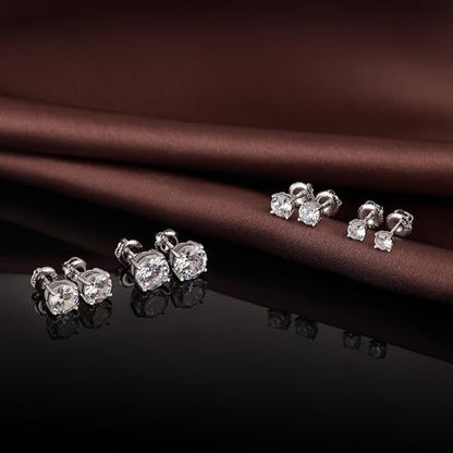 Jiamiaoi Stud Earrings Screw Back Sterling Silver Cubic Zirconia Stud Earrings Set 4 Millimeters-8 Millimeters Nickle Free Hypoallergenic Earring Studs - color: F-Round Zircon, size: 5mm