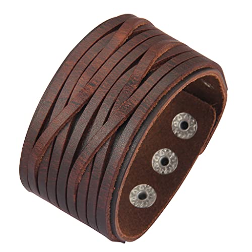 GelConnie Leather Cuff Bracelet for Men Women Wide Leather Wristband Thick Viking Mens Leather Bracelets Gothic Wrist Band Vintage Rock Wristband - style: Brown Leather Cuffs