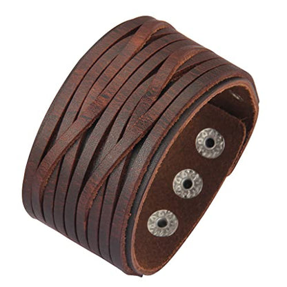 GelConnie Leather Cuff Bracelet for Men Women Wide Leather Wristband Thick Viking Mens Leather Bracelets Gothic Wrist Band Vintage Rock Wristband - style: Brown Leather Cuffs