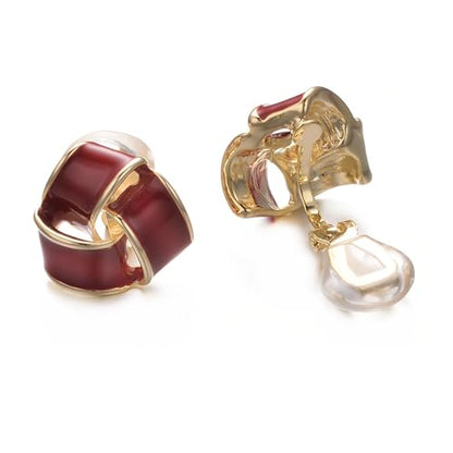 Yoursfs Knot Multicolor Clip on Earrings For Women Silver and gold Plated Large Non Pierced Floral Earrings - style: Red triple knot ear clip