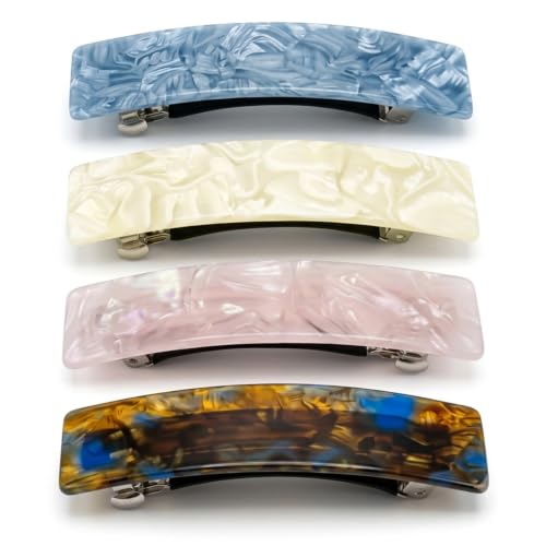 Mistofu Acrylic Hair Barrettes for Women, 4-Pack French Hair Clips | 3.54 in, Unbreakable, Fashion Barrettes for Thick Thin Hair, Gift for Women and Girls, Classic Daily Hair Accessories - color: biue,pink,cream,amber