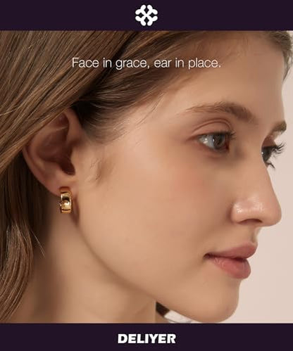 Huggie Hoop Earrings Chunky Gold Hoop Earrings for Women Hypoallergenic Small Hoop Earrings Non Tarnish Everyday Wide Hoop Earrings Gifts(Gold/Silver) - color: Gold
