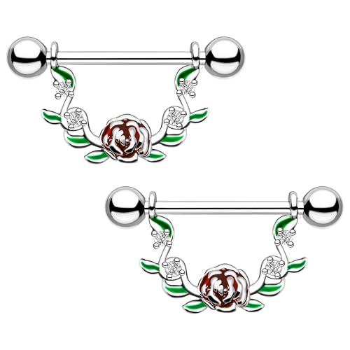 2pcs 14G Nipple Rings Flower Nipple Bars Surgial Steel 316L Nipple Piercing Jewelry Heart Nipple Barbell for Women - color: WHITE