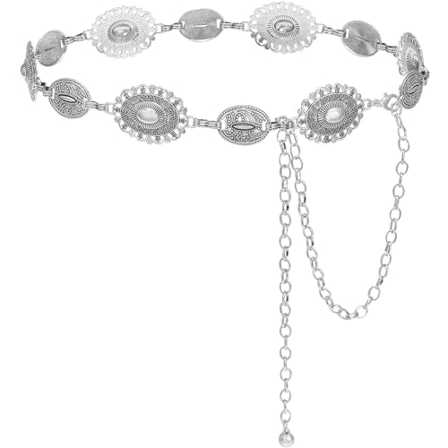 NEOREAL Western Chain Metal Belt for Women Girls Waist Belts Cowgirl Cowboy Link for Jeans Dresses Concert - color: Beetle & Eyes-silver, size: Fit Waist Size 36-45 in