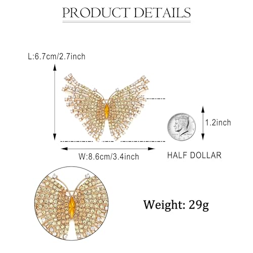 EVER FAITH Austrian Crystal Gorgeous Volant Butterfly Brooch for Bride, Prom, Bridal - color: Champagne Gold-Tone