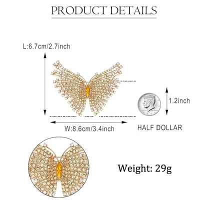 EVER FAITH Austrian Crystal Gorgeous Volant Butterfly Brooch for Bride, Prom, Bridal - color: Champagne Gold-Tone