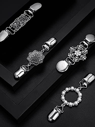 Jetec 4 Pieces Vintage Sweater Shawl Clips Retro Cardigan Collar Dress Shirt Brooch Clips for Women Wearing, 4 Styles - style: Elegant Style