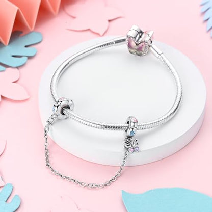 925 Sterling silver Safety Chain Charm for Bracelet Pendants Clip Beads | Infinite Love Butterfly Evil Eye Stopper Spacer dangle Charm for Woman Jewelry Gift - color: Spring Butterfly