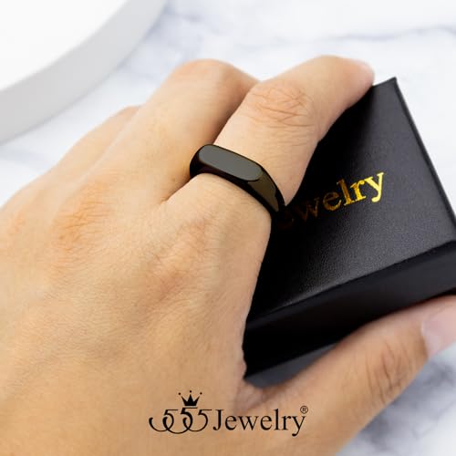 555Jewelry Stainless Steel Solid Plain High Polish Round Signet Ring for Men - color: Oval Black