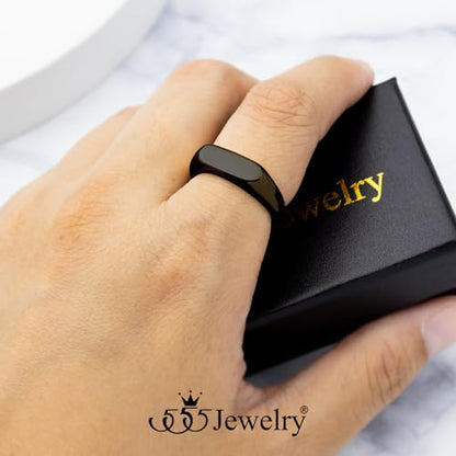 555Jewelry Stainless Steel Solid Plain High Polish Round Signet Ring for Men - color: Oval Black