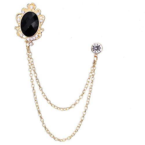 Men's Gem Brooch Lapel Pin Badge Hanging Chains Collar Brooches Pin for Career Suit Tuxedo of Shirts Tie Hat Scarf for Boyfriend Father Birthday - color: Black