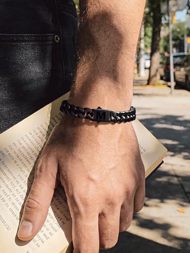 Bandmax Mens Hip Hop Cuban Link Bracelets 5/7/9/12MM Stainless Steel Miami Curb Chain Bracelet Silver/Gold Plated/Black Wristlet Chains for Men 7"-9" - color: 20 9MM Black-Custom