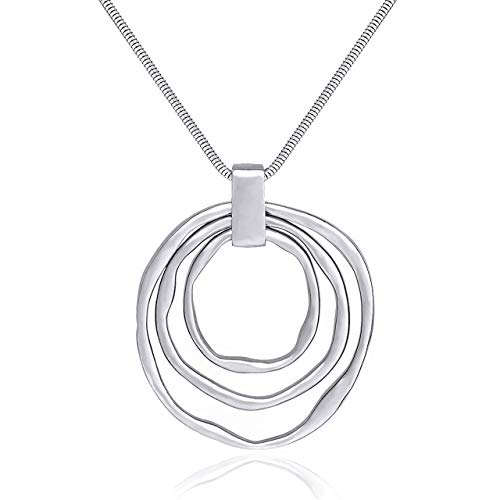 NVENF Long Sweater Chain Double Circle Pendant Necklace Bold Snake Chain Women Statement Necklace - color: D Silver triple