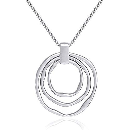 NVENF Long Sweater Chain Double Circle Pendant Necklace Bold Snake Chain Women Statement Necklace - color: D Silver triple