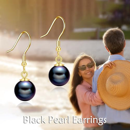925 Sterling Silver Black Pearl Dangle Earrings Pearls Drop Jewelry Birthday Gifts for Women - color: Black Pearl-Gold