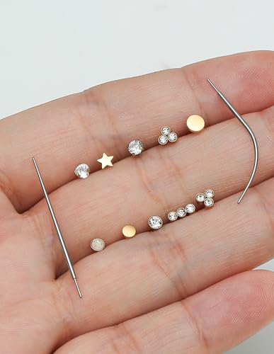Threadless Push in Nose Studs Rings Stainless Steel Flat Back Earrings Labret Monroe Lip Rings for Women Men Cartilage Helix Conch Tragus Piercing Jewelry 6mm 8mm 10mm Silver Gold Tone - color: Gold, size: 18G(1mm)