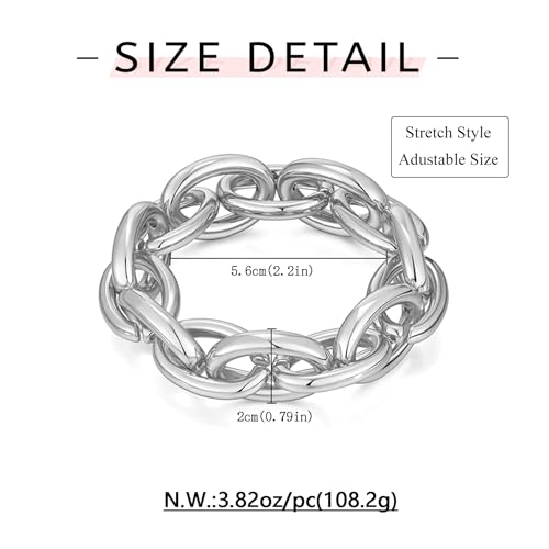 WOWORAMA Chunky Chain Bracelet for Women, Gold/Silver | Adjustable Elastic Stretch Bracelet, Thick Chunky Link Bracelet, Statement Jewelry - color: Oval-Silver