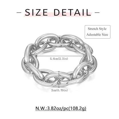 WOWORAMA Chunky Chain Bracelet for Women, Gold/Silver | Adjustable Elastic Stretch Bracelet, Thick Chunky Link Bracelet, Statement Jewelry - color: Oval-Silver