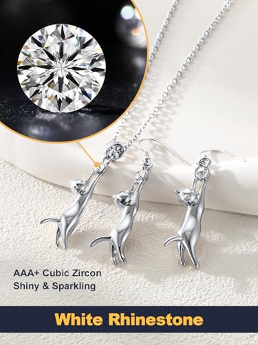 U7 Cat Pendant Necklace for Women Stainless Steel Cute Kitty Cat Jewelry Gift - style: Platinum (Necklace+Earrings)