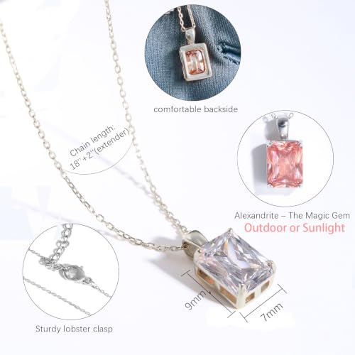 Cubic Zirconia Solitaire Necklace Stainless Steel, Rectangle Color Change Synthetic Alexandrite/Solitaire Necklace Pendant Women - color: Rectangle-Alexandrite-S