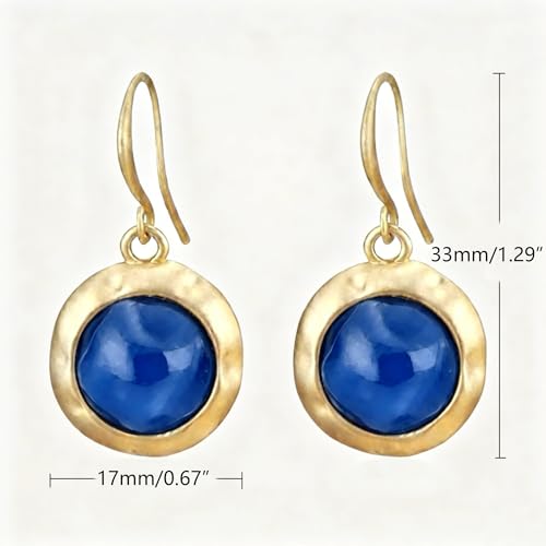 Gold Earrings for Women Dainty Stone Round Dangle Drop Earrings Colorful Resin Beaded Black White Pink Blue Dangle Drop Earrings Statement Gift - color: Royal Blue Earrings