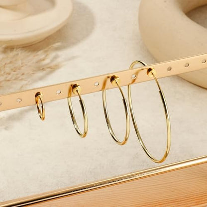 Magitaco 8 Pairs Clip On Hoop Earrings Stainless Steel Clip On Earrings for Women Fake Hoop Earring Spring Hoop Earring For Non-Pierced Ears - color: A:Gold Tone