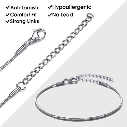 ChainsHouse Stainless Steel Herringbone Flat Chain Bracelets for Women,18K Gold/Rose Gold/Black Metal Paperclip/Snake/Cuban/Figaro Sterling Silver Link Charm Bracelet, 16+5cm Adjustable, With Gift Box - color: d. snake-stainless