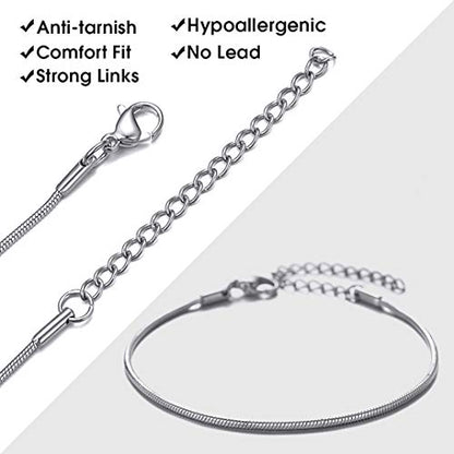 ChainsHouse Stainless Steel Herringbone Flat Chain Bracelets for Women,18K Gold/Rose Gold/Black Metal Paperclip/Snake/Cuban/Figaro Sterling Silver Link Charm Bracelet, 16+5cm Adjustable, With Gift Box - color: d. snake-stainless