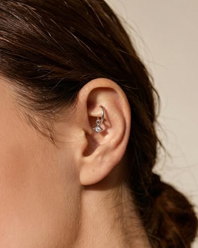 COCHARM Clicker Rook Earring-Star 16G Moon & Square Helix Rarrings,316L Stainless Steel Helix Daith piercing Jewelry 6/8MM - color: Square-6MM