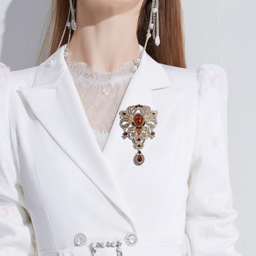 YOQUCOL Retro Austrian Crystal Big Brooch Pin for Women Large Flower Shape Brooches Lapel Pins for Sweater,Coat Dress Accessories - color: A-Brown