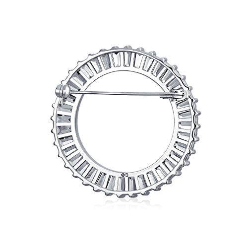 Bling Jewelry Classic Bridal Eternity Baguette Brillant Cut Cubic Zirconia AAA CZ Clear Purple Scarf Round Circle Brooch Pin For Women Wedding Gold or Silver Plated Brass - color: Clear