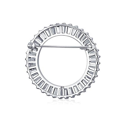 Bling Jewelry Classic Bridal Eternity Baguette Brillant Cut Cubic Zirconia AAA CZ Clear Purple Scarf Round Circle Brooch Pin For Women Wedding Gold or Silver Plated Brass - color: Clear