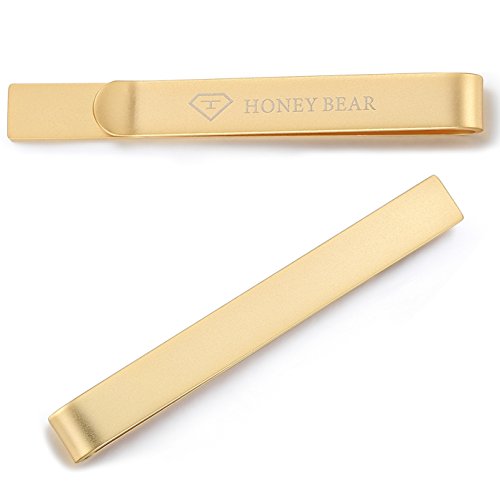 HONEY BEAR 2.12" Standard Tie Clip Bar for Men Steel Business Wedding Gift | Classic Minimalist, Steel-Plated Copper Base, Gift-Boxed, Thickened, Rounded Corners, Easy to Slide On, No Snag or Wrinkle - color: Matte Gold 5.4cm