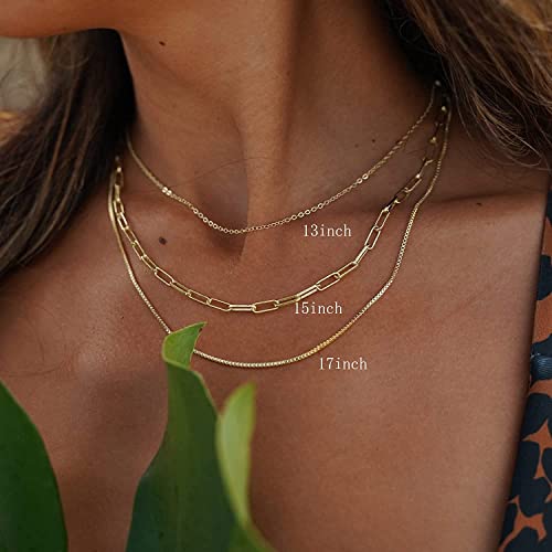 Freekiss Layered Necklace Set for Women Stackable | Herringbone Snake Cuban Rope Chain, Dainty Choker, Layered Stackable, Non Tarnish, Hypoallergenic, Adjustable 14-18.5" - color: Gold, style: Paperclip+O Chain+Box Chain