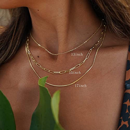 Freekiss Layered Necklace Set for Women Stackable | Herringbone Snake Cuban Rope Chain, Dainty Choker, Layered Stackable, Non Tarnish, Hypoallergenic, Adjustable 14-18.5" - color: Gold, style: Paperclip+O Chain+Box Chain