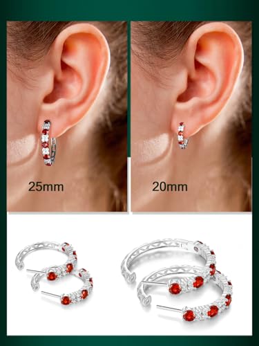 Women's Huggie Hoops with Birthstone 925 Sterling Silver Huggie Stud Hypoallergenic 14K Gold Plated Moissanite Earrings -Emerald Sapphire Ruby Hoop Earrings, Size 20 25mm - color: A -Ruby Silver, size: 25mm (1 Inch)