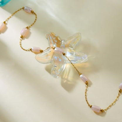 RINHOO Dainty Beaded Necklace for Women 18K Gold Plated Stainless Steel Colorful Blue Pink Choker Boho Choker Necklace Jewelry Gift for Women - color: Style 1-Pink