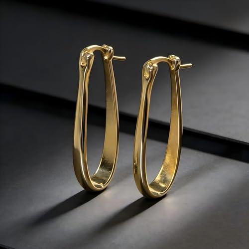 Earrings for Women, Saguine Chunky 14K Gold Plated Hoop Earrings Trendy | Chunky Earring, Big Large U-Shape Drop Twist Dangle Statement Stud Hoops Earrings, Jewelry for Women Gifts - style: U Shape Hoops