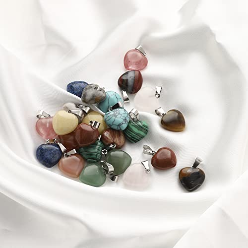 Lezam 24 Pieces Healing Crystal Heart Moon Cross Shaped Pendants Necklace Charms for DIY Jewelry Making Natural Quartz Stones Chakra Love Beads Bulk - color: 24Pcs-B
