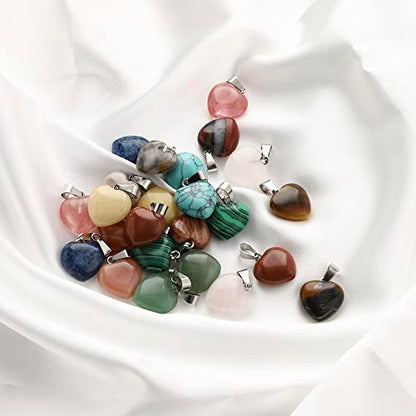 Lezam 24 Pieces Healing Crystal Heart Moon Cross Shaped Pendants Necklace Charms for DIY Jewelry Making Natural Quartz Stones Chakra Love Beads Bulk - color: 24Pcs-B