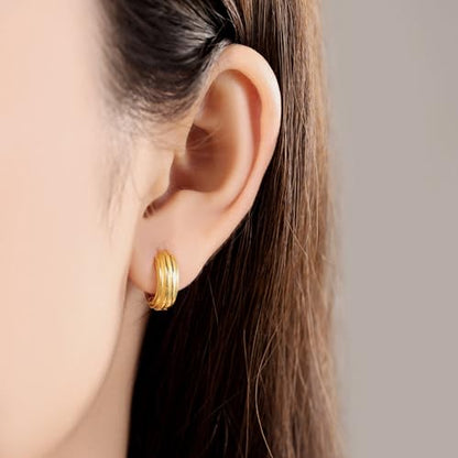Sterling Silver 18K Gold Plated Women's Earrings Hypoallergenic Hoops, Dainty Trendy Jewelry Gift - color: Golden | Multi-Row Round Stud Earrings