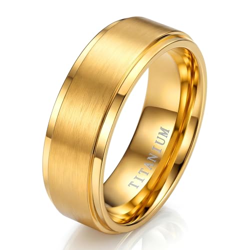 Jstyle Mens Titanium Wedding Band, Comfort Fit Mens Wedding Rings 6mm 8mm | Silver/Gold/Black Rings for Men, Non Tarnish Wedding Bands Ring, Titanium Promise Engagement Ring for Couples, Size 6-14 - color: Gold Tone-8MM