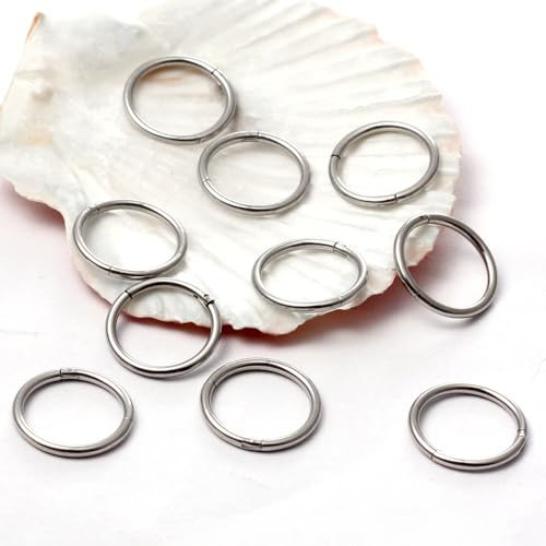 MOQIKAKA16G 18G 20G Surgical Steel Nose Septum Rings Hoops - Stainless Steel Hinged Clicker Segment Nose Rings Hoop Helix Cartilage Daith Tragus Sleeper Earrings, Ear Plugs Tunnels Gauges - color: Classic Silver 10PCS, size: 16g 10mm